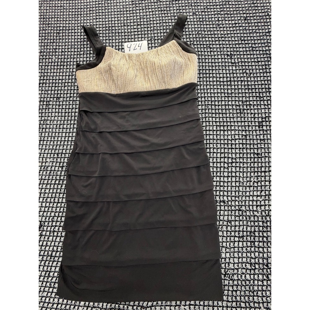 En Focus Studio Tiered Dress Womens 12 Black Gold Metallic Cocktail